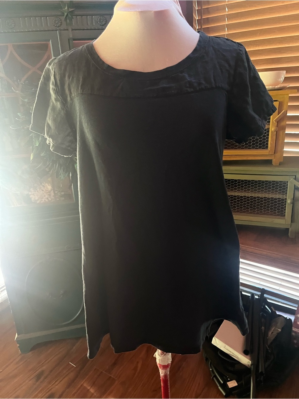 Urban FLAX Black Short Sleeve Scoop Neck Tunic Top medium
